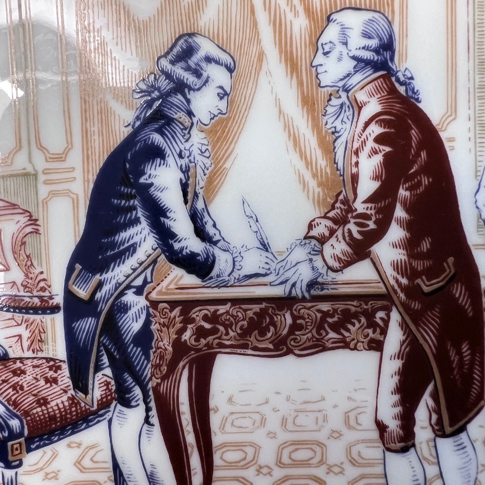 🇫🇷 Vintage Limoges Porcelain Blue and Brown USA Historical Scene Plate, 1973 - Picture 3 of 5